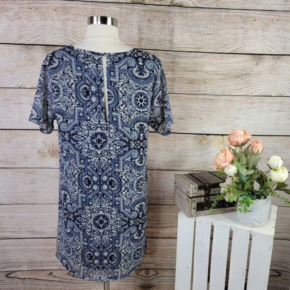 VICI Women’s Navy Brocade Metallic Shift Dress Size Medium‎ - Picture 3 of 5